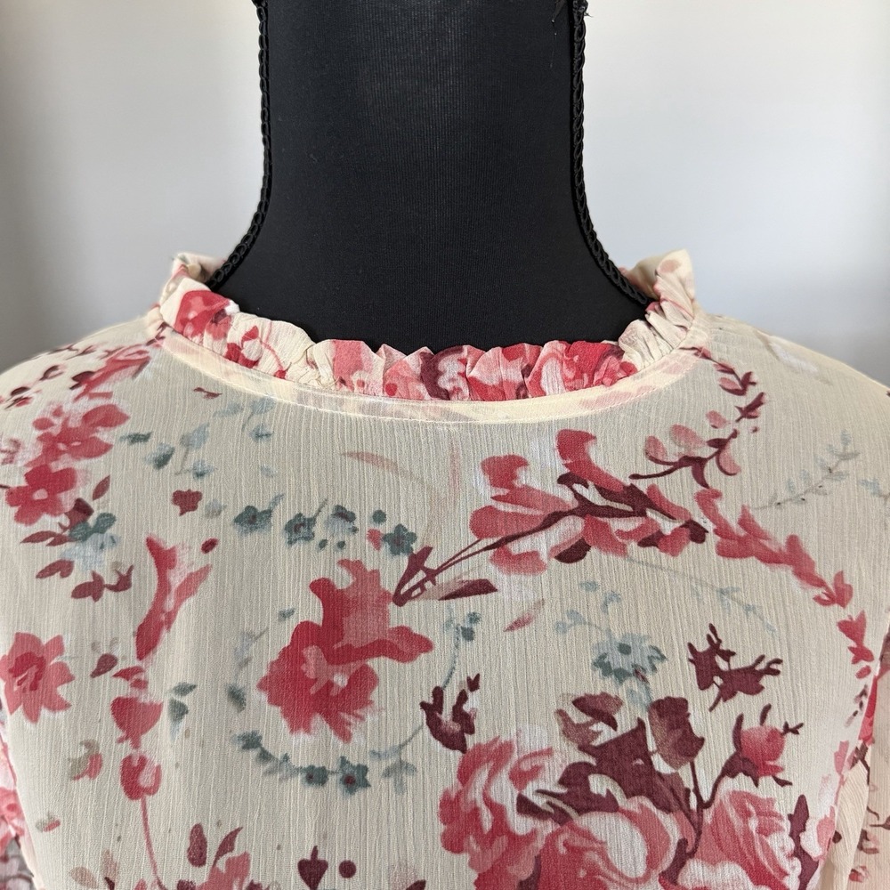 Sundance Catalog Floral Baby Doll Ruffle Blouse Top Small Sheer Coquette Cottage - Picture 5 of 9